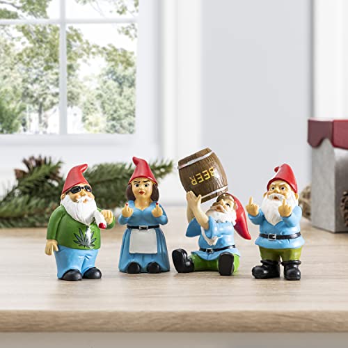 Gnometastic Mini Gnomes Set of 4, Gnomes Behaving Badly - Small Funny Garden Gnome Figurines for Fairy Garden, Indoor, Outdoor Decoration