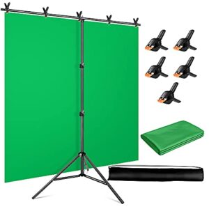 yayoya green screen backdrop with stand kit 5×6.5ft, portable chromakey green screen stand with carrying bag and 5 spring clamps, greenscreen t-shaped background stand for streaming,video gaming,zoom