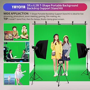 YAYOYA Green Screen Backdrop with Stand Kit 5x6.5ft, Portable Chromakey Green Screen Stand with Carrying Bag and 5 Spring Clamps, Greenscreen T-Shaped Background Stand for Streaming,Video Gaming,Zoom