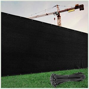 colourtree 6′ x 50′ black fence privacy screen windscreen cover fabric shade tarp netting mesh cloth – commercial grade 170 gsm – cable zip ties included – we make custom size