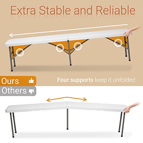 VINGLI 6 FT 3-Piece Portable Picnic Table Bench Set, Weather-Resistant Plastic Folding Camping Beer Table w/Carrying Handles, for Family Garden Patio Outdoor Activities Use, at Home and Commercial