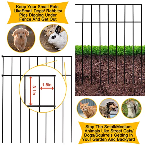 Outdoor Dog Fence for The Yard, 24x15-inch Small/Medium Animal Barrier No Dig Fence for Dogs Outside, Short Fencing for Dogs, Decorative Garden Fence Metal Flower Edging Border Panels (2 Packs)