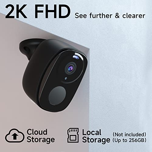 2Pack Security Cameras Outdoor Wireless, Battery Powered Wire-Free Spotlight Camera, 2K FHD Video, 2 Way Audio, AI Motion Detection, Color Night Vision, Cloud/SD(up to 256G), Works with Alexa, Black