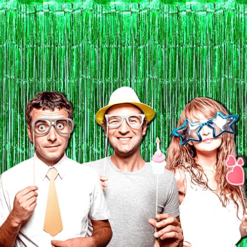 8 Pack Green Tinsel Foil Fringe Curtain Backdrop, 3.28Ft x 8.2Ft Metallic Streamers for Photo Booth Birthday Wedding Bridal Shower Bachelorette New Year Party St Patrick Day Decorations