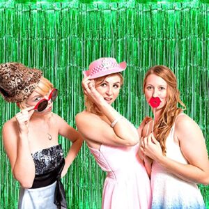 8 Pack Green Tinsel Foil Fringe Curtain Backdrop, 3.28Ft x 8.2Ft Metallic Streamers for Photo Booth Birthday Wedding Bridal Shower Bachelorette New Year Party St Patrick Day Decorations