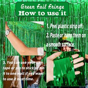 8 Pack Green Tinsel Foil Fringe Curtain Backdrop, 3.28Ft x 8.2Ft Metallic Streamers for Photo Booth Birthday Wedding Bridal Shower Bachelorette New Year Party St Patrick Day Decorations