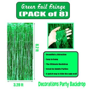 8 Pack Green Tinsel Foil Fringe Curtain Backdrop, 3.28Ft x 8.2Ft Metallic Streamers for Photo Booth Birthday Wedding Bridal Shower Bachelorette New Year Party St Patrick Day Decorations