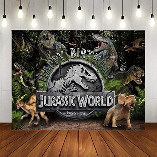 Jungle Animals Dinosaur Photography Backdrop Baby Kids Happy Birthday Party Banner Supplies Forest Dinosaur Background Photo Studio Props 7x5ft