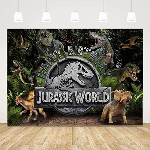 Jungle Animals Dinosaur Photography Backdrop Baby Kids Happy Birthday Party Banner Supplies Forest Dinosaur Background Photo Studio Props 7x5ft