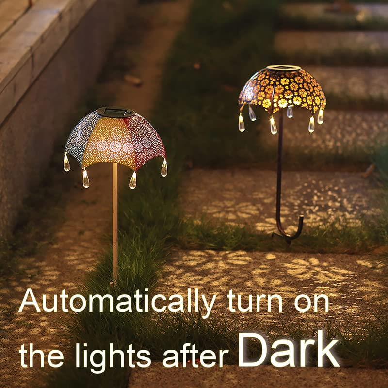 2PCS Solar Garden Lights Umbrella Art Lamp,Outdoor Waterproof Wrought Iron Plug-in Lawn Lamp,Landscape Yard Decor Projection Lighting for Yard Porch Lawn Backyard Landscape