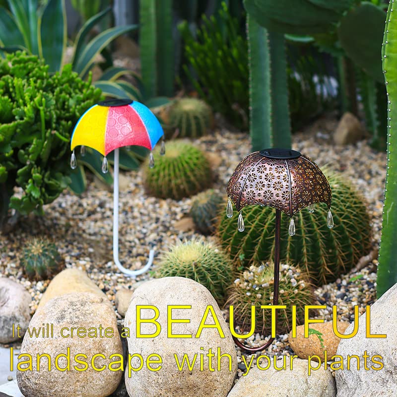 2PCS Solar Garden Lights Umbrella Art Lamp,Outdoor Waterproof Wrought Iron Plug-in Lawn Lamp,Landscape Yard Decor Projection Lighting for Yard Porch Lawn Backyard Landscape