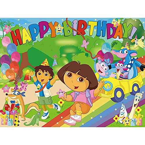 Maijoeyy 7x5ft Explorer Cartoon Theme Birthday Party Backdrop The Explorer Birthday Backdrop for Kids Explorer Party Banner Decoration Supplies