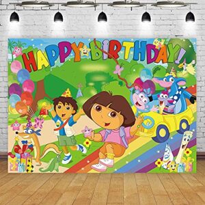 Maijoeyy 7x5ft Explorer Cartoon Theme Birthday Party Backdrop The Explorer Birthday Backdrop for Kids Explorer Party Banner Decoration Supplies