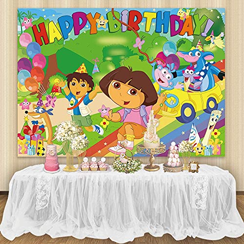 Maijoeyy 7x5ft Explorer Cartoon Theme Birthday Party Backdrop The Explorer Birthday Backdrop for Kids Explorer Party Banner Decoration Supplies