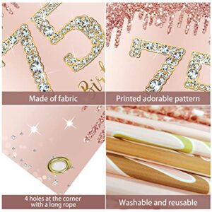 Happy 75th Birthday Banner Backdrop Decorations for Women, Rose Gold 75 Birthday Party Sign Supplies, Pink 75 Year Old Birthday Poster Background Photo Booth Props Decor