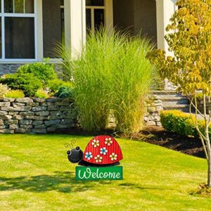 Garden Decor for Outside, DEWBIN 16" Ladybug Decorative Garden Stakes Spring Decor, Metal Yard Art Welcome Sign for Outdoor Patio Lawn Backyard Decorations