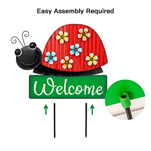 Garden Decor for Outside, DEWBIN 16" Ladybug Decorative Garden Stakes Spring Decor, Metal Yard Art Welcome Sign for Outdoor Patio Lawn Backyard Decorations