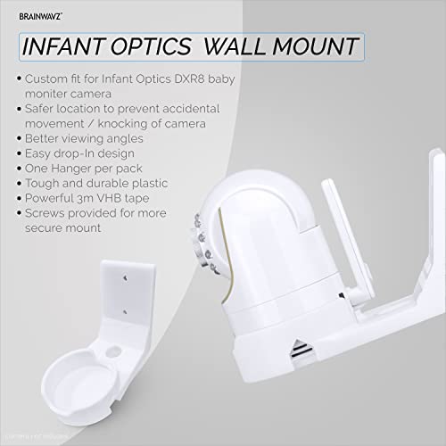 DXR8 & Pro Tilted Wall Mount Holder, Adhesive & Screw-in Bracket, Designed for Infant Optics Camera, Easy to Install, Strong VHB & Screw Mount, White by Brainwavz