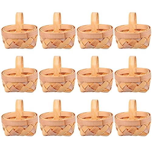 Cabilock 12pcs Mini Woven Picnic Baskets Miniature Wood Baskets Small Craft Basket for Fairy Garden Ornament Dollhouse Decoration