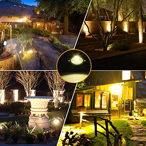 Outdoor Landscape Lights, 10W 120V AC LED Landscape Spot Light with Metal Ground Spike, 3000K Warm White, IP65 Waterproof, 5FT Cord with US Plug for Lawn, Garden, Yard, Flag Light (6 Pack)