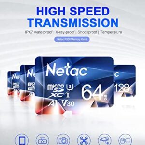 Netac Micro SD Card 64GB 2 Packs, Mini TF Memory Card with up to 100 MB/s, UHS-1, U3, Class 10, SDXC, EXFAT, V30, A1, 4K, UHD, FHD