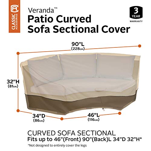 Classic Accessories Veranda Water-Resistant 46 Inch Patio Curved Sofa Sectional Cover, Patio Furniture Covers