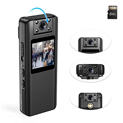 BOBLOV A22 64/32GB Body Camera, Support 8-10Hours Recording,180° Rotatable Lens, 1080PHD BodyCam with OLED Screen to Playback, Camcorder with Audio for Walking, Delivery Pizza, Daily Proof (64GB)