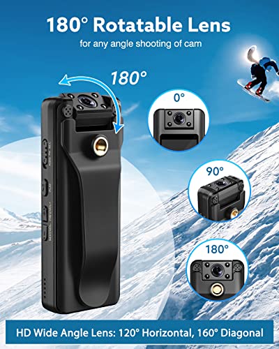 BOBLOV A22 64/32GB Body Camera, Support 8-10Hours Recording,180° Rotatable Lens, 1080PHD BodyCam with OLED Screen to Playback, Camcorder with Audio for Walking, Delivery Pizza, Daily Proof (64GB)