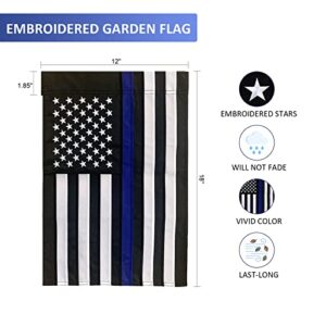 Thin Blue Line Garden Flag 12.5×18 inch, Embroidered Stars American Police Flags, Double Sided Back the Blue Stripe Blue Lives Matter Flag for Outdoor Indoor Yard Lawn Honoring Law Enforcement Officers