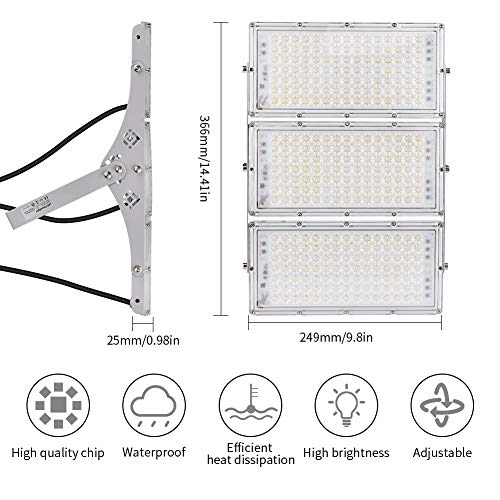 CHARON 300W LED Flood Light, 24000LM Super Bright Outdoor Work Stadium Lights, 6000K Daylight White, IP66 Waterproof Security Lights, Landscape Wall Lights for Garage, Garden, Lawn, Yard, Playground