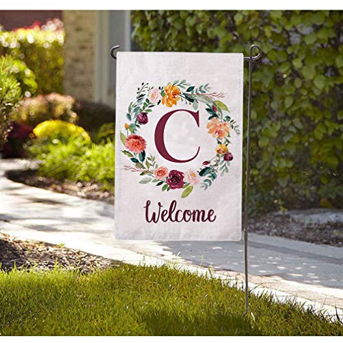 ULOVE LOVE YOURSELF Letter C Garden Flag with Flowers Wreath Double Sided Print Welcome Garden Flags Outdoor House Yard Flags 12.5 x 18 Inch