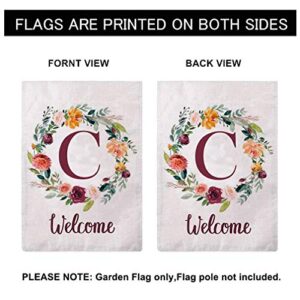 ULOVE LOVE YOURSELF Letter C Garden Flag with Flowers Wreath Double Sided Print Welcome Garden Flags Outdoor House Yard Flags 12.5 x 18 Inch