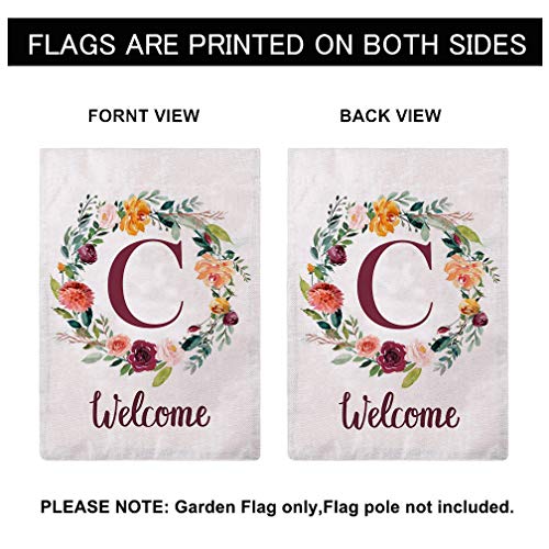 ULOVE LOVE YOURSELF Letter C Garden Flag with Flowers Wreath Double Sided Print Welcome Garden Flags Outdoor House Yard Flags 12.5 x 18 Inch