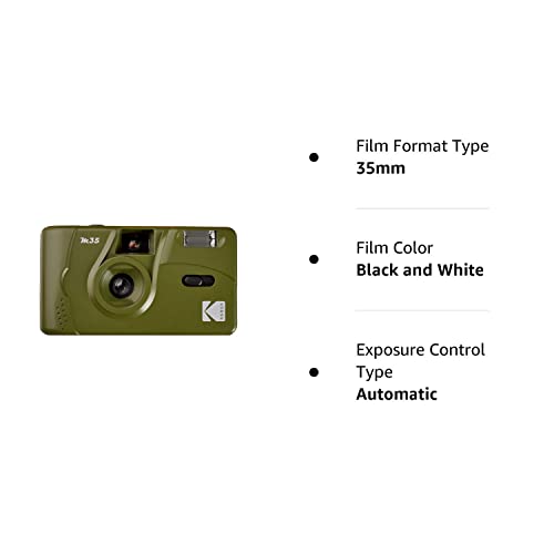 Kodak M35 35mm Film Camera, Reusable, Focus Free, Easy to use, Build in Flash and Compatible with 35mm Color Negative or B&W Film (Film and Battery NOT Included) (Olive Green)