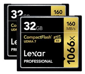 lexar professional 1066x 32gb (2-pack) compactflash card, up to 160mb/s read, for professional photographer, videographer, enthusiast (lcf32gcrbna10662)