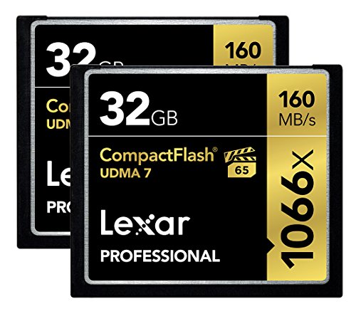 Lexar Professional 1066x 32GB (2-Pack) CompactFlash Card, Up to 160MB/s Read, for Professional Photographer, Videographer, Enthusiast (LCF32GCRBNA10662)