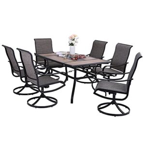 sophia & william patio dining set 7 pieces outdoor furniture table and chairs metal, 6 x swivel dining chairs textilene with 1 wood like umbrella table for lawn pool garden porch