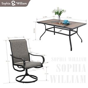 Sophia & William Patio Dining Set 7 Pieces Outdoor Furniture Table and Chairs Metal, 6 x Swivel Dining Chairs Textilene with 1 Wood Like Umbrella Table for Lawn Pool Garden Porch