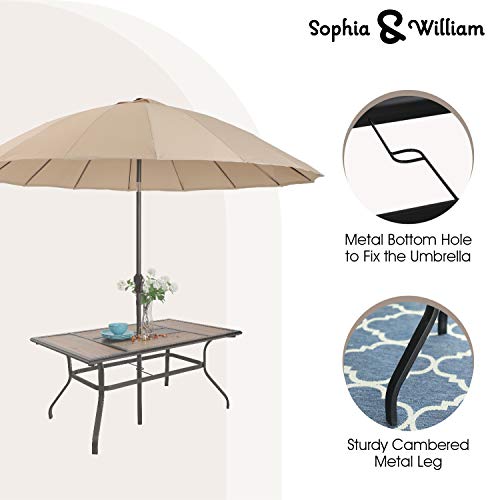 Sophia & William Patio Dining Set 7 Pieces Outdoor Furniture Table and Chairs Metal, 6 x Swivel Dining Chairs Textilene with 1 Wood Like Umbrella Table for Lawn Pool Garden Porch