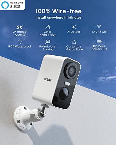 ieGeek Security Cameras Wireless Outdoor 2-Pack, 2K WiFi Surveillance Camera for Home Security, Battery Powered Security Cameras with Siren & Spotlight, AI Detection, IP65 Waterproof, Works with Alexa