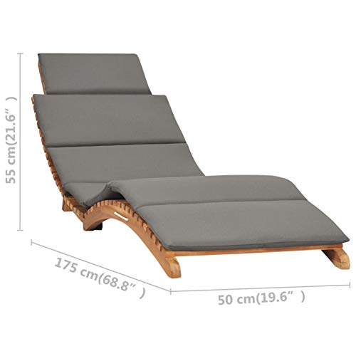 Tidyard Folding Sun Lounger with Cushion Wooden Chaise Lounge Chair Outdoor Teak Wood Recliner Sunlounger for Patio, Poolside, Balcony, Backyard, Garden 68.9 x 19.7 x 21.7 Inches (L x W x H)