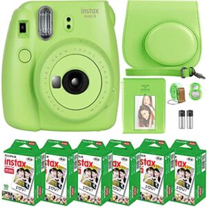 fujifilm instax mini 9 instant camera + fujifilm instax mini film (60 sheets) bundle with deals number one accessories including carrying case, selfie lens, photo album (lime green)