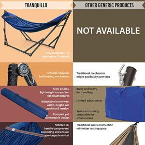 Tranquillo Adjustable Hammock Stand, Collapsible Camping Hammock and Stand, 550 lbs Capacity Steel Double Hammock Stand for 2 Persons, Premium Pre-Assembled Stand for Indoor Outdoor, Anti-flip, Aegean