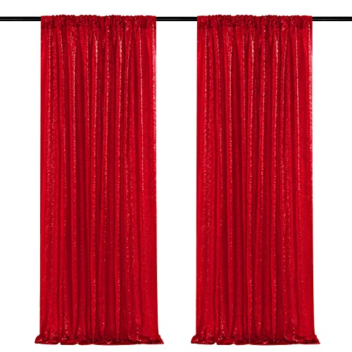 Party Backdrop Curtains 2 Panels 2ftx8ft Red Sequin Backdrop Sparkly Glitter Fabric Backdrop Birthday Wall Decoration