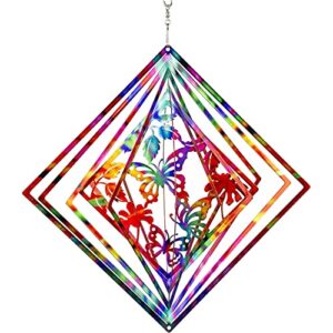 Dawhud Direct Rainbow Butterfly Kinetic Wind Spinners for Yard and Garden Wind Spinner Outdoor Metal Large Hanging Rainbow Decor Magic 3D Garden Art Wind Sculpture Spinners Kinetic Art Lawn Ornaments