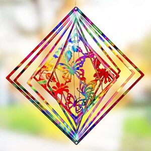 dawhud direct rainbow butterfly kinetic wind spinners for yard and garden wind spinner outdoor metal large hanging rainbow decor magic 3d garden art wind sculpture spinners kinetic art lawn ornaments