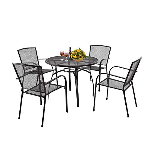AECOJOY 5 Piece Outdoor Table and Chair, Patio Outdoor Dining Set with 1.73" Umbrella Hole, Patio Table and Chair Set of 4 for Garden,Bistro,Deck