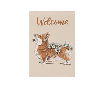 susiyo outdoor garden flags 12 x 18 prime, yard flag summer, welcome flags double sided, funny welsh corgi dog with a chamomile flowers polyester decorative flags for outside spring summer farmhouse