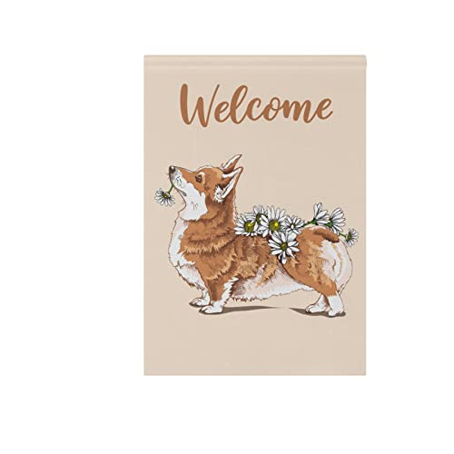 susiyo Outdoor Garden Flags 12 X 18 Prime, Yard Flag Summer, Welcome Flags Double Sided, Funny Welsh Corgi Dog With A Chamomile Flowers Polyester Decorative Flags For Outside Spring Summer Farmhouse