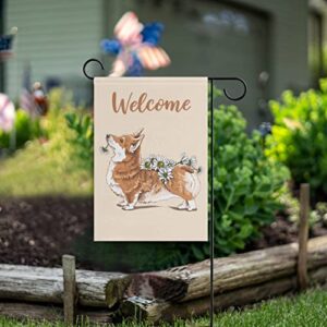 susiyo Outdoor Garden Flags 12 X 18 Prime, Yard Flag Summer, Welcome Flags Double Sided, Funny Welsh Corgi Dog With A Chamomile Flowers Polyester Decorative Flags For Outside Spring Summer Farmhouse